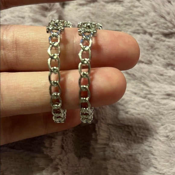 Elegant Silver and White Hoop Earrings - Picture 3 of 3